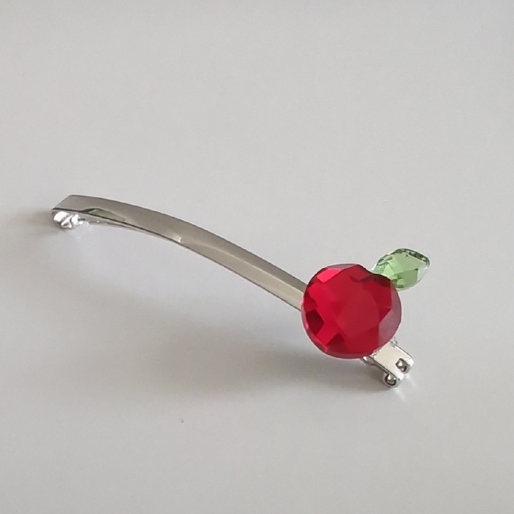 Swarovski Silver Hair Clip with Red and Green Apple Design